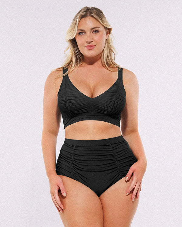 Smart Sculpt™ Ruched V-Neck Bikini Top & High-Waisted Bottom Set