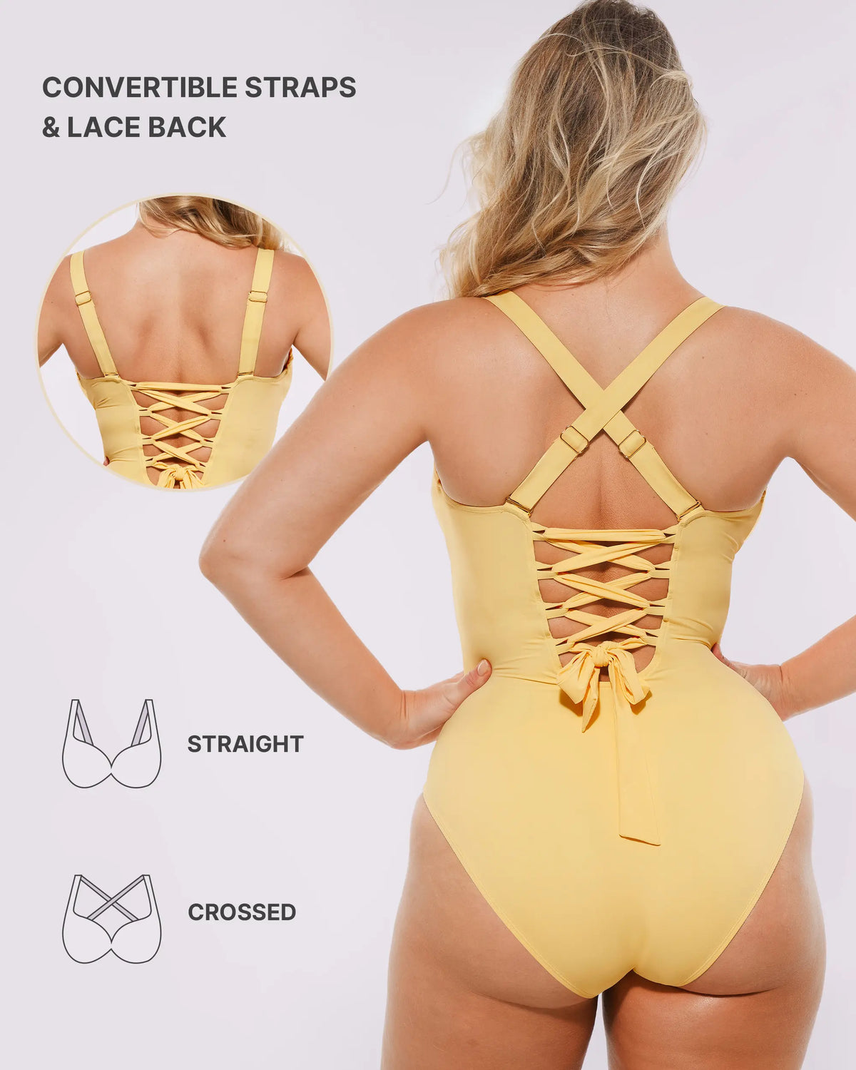 Back view of cut-out shaping swimsuit with body contouring design