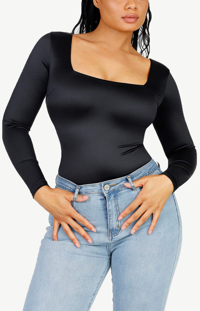 AirSlim® Square Neck Long Sleeve Sleek Thong Bodysuit