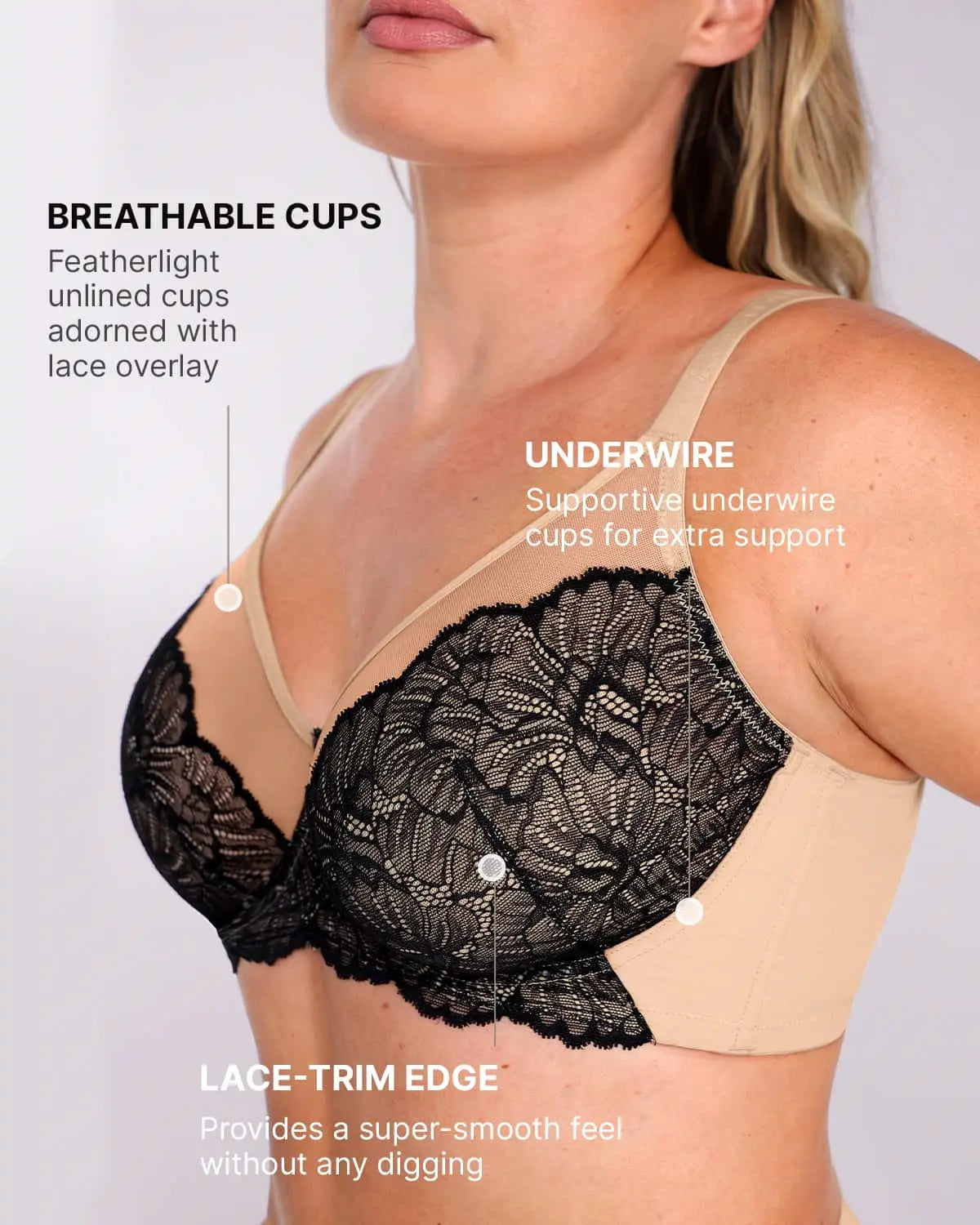 Supportive Unlined Lace Underwired Bra